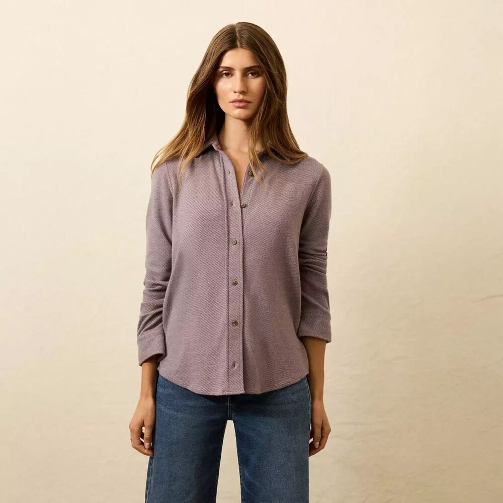 FAHERTY Legend Sweater Shirt Women's Purple Twill Knit Button Up Shacket Medium